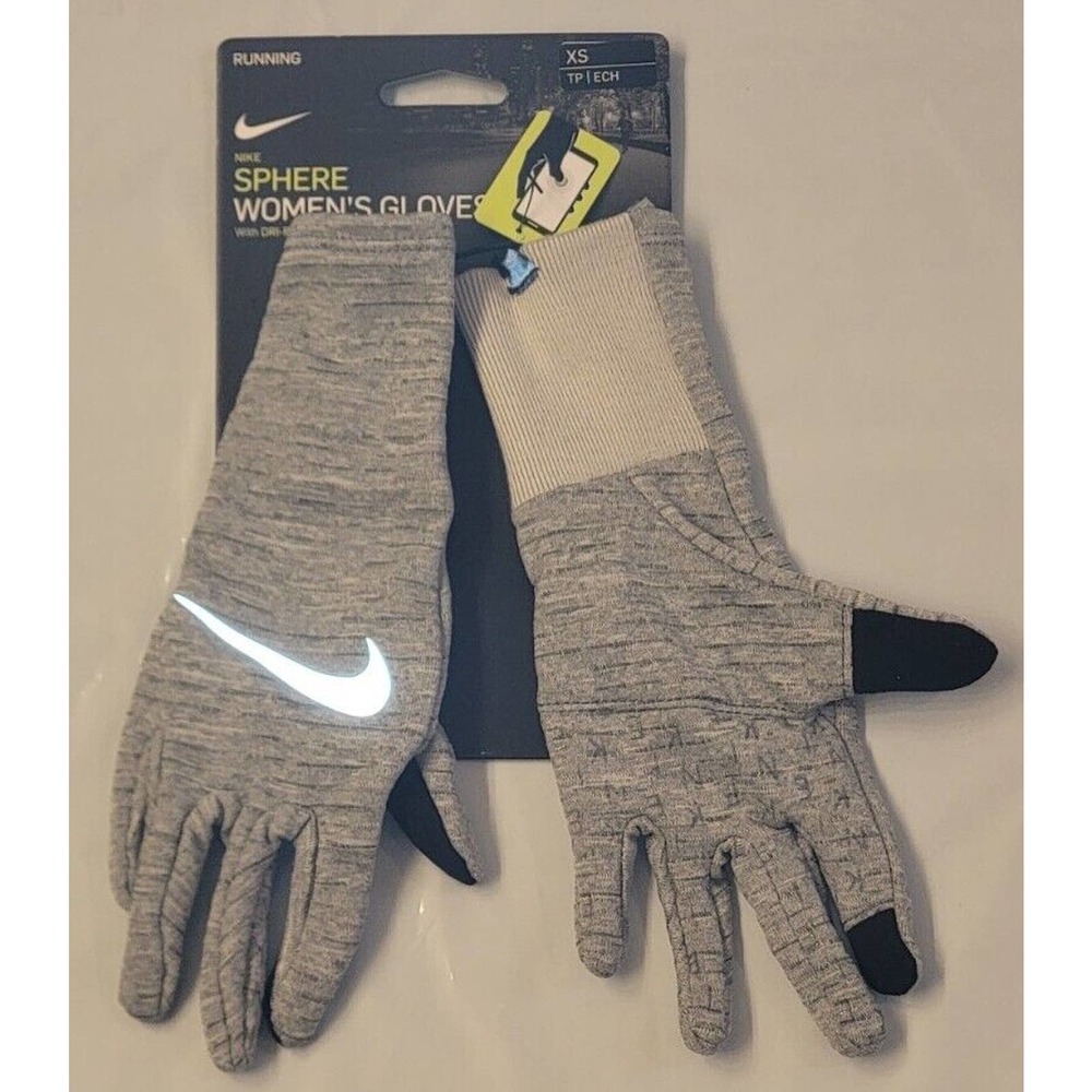 Nike Dri-Fit Womens 3M Running Sphere Touch Screen Gloves Gray/Reflect Size XS